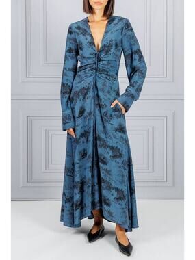 Altuzarra Mila Long Sleeve Midi Dress in Steel Blue FR 36 US 4
